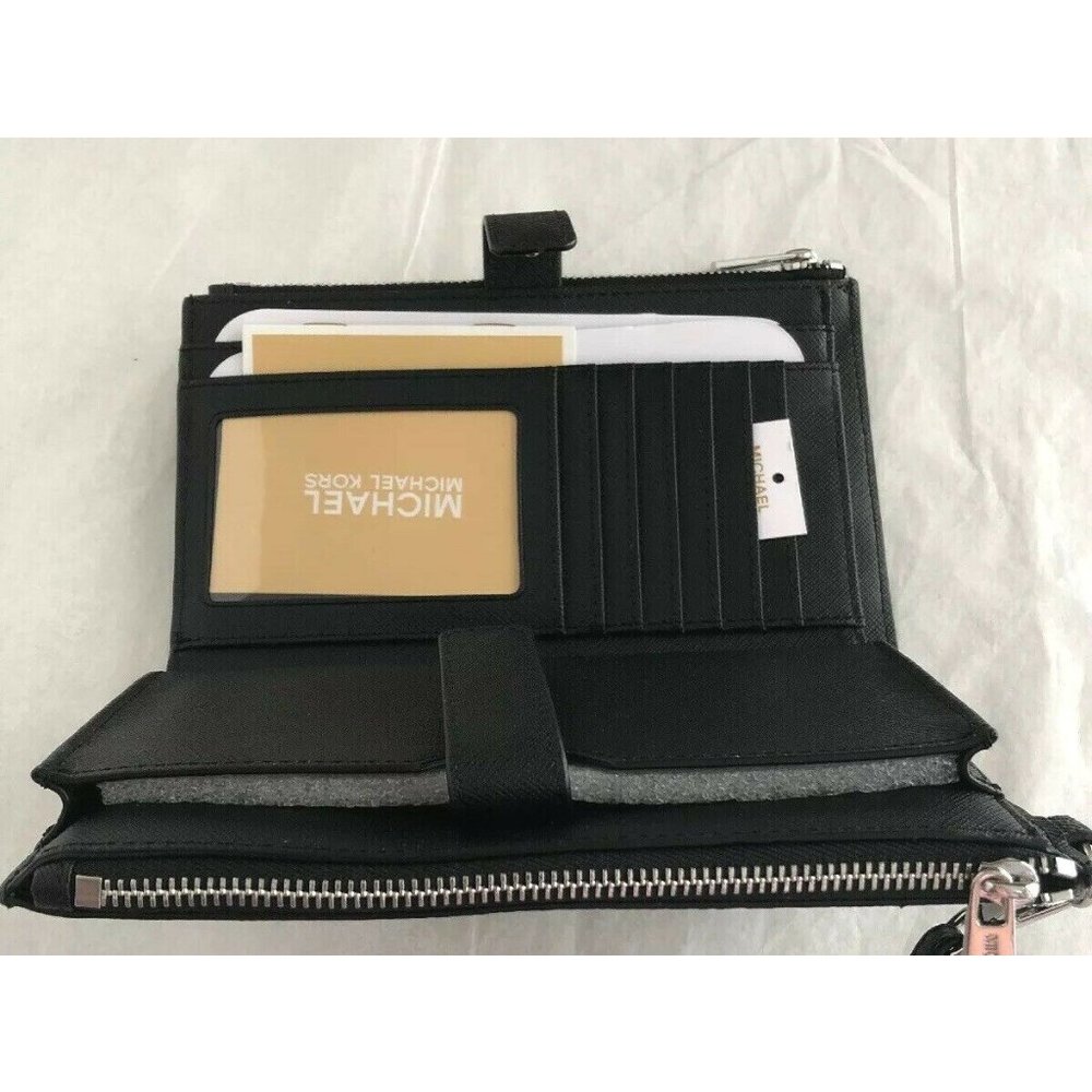 New Michael Kors Jet Set Travel Double zip wristlet wallet PVC Black - Picture 6 of 6
